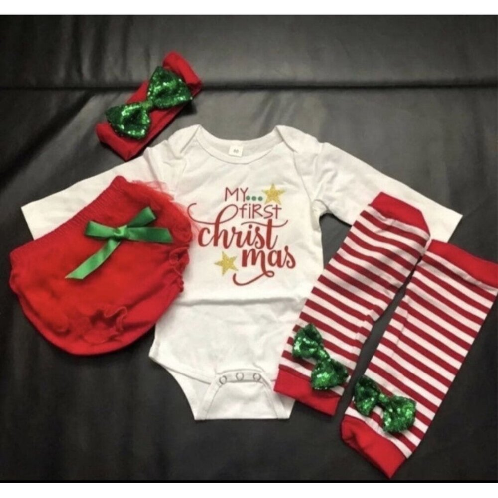 NIB Boutique Style Glitter Christmas Outfit Baby Girls Size 3-6M